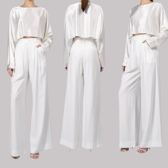 Nonchalant Label Fabi Pleated Front High Rise Wide Leg Pants White Size XL NEW - Picture 1 of 15